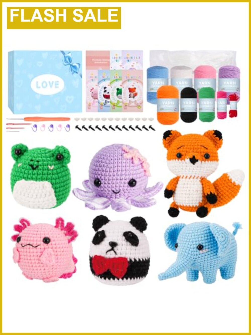Crochet Kit for Beginners 6 Animal Amigurumi Starter Set with Video Tutorials